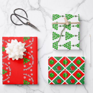 Pickleball Christmas Tree Deck the Halls Red Green Wrapping Paper Sheets