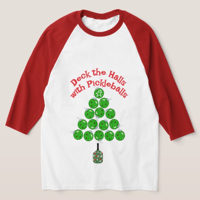 Pickleball Christmas Tree Deck the Halls T-Shirt (Laydown)