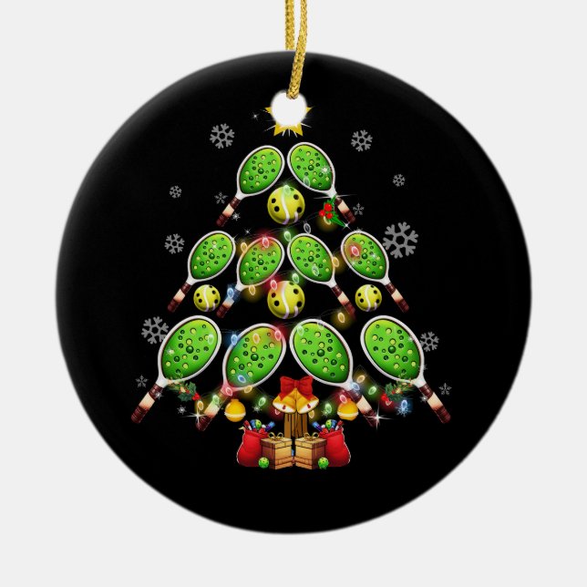 Pickleball Christmas Tree Dink Pickle Ball Player  Ceramic Ornament (Front)