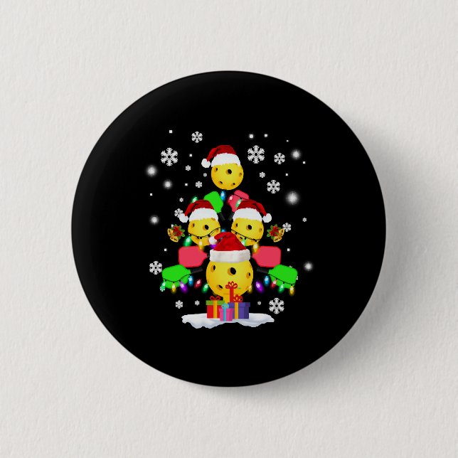 Pickleball Christmas Tree Santa Pickleball Lights Button (Front)