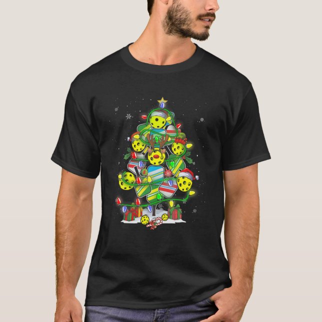 Pickleball Christmas Tree Santa Pickleball Ornamen T-Shirt (Front)