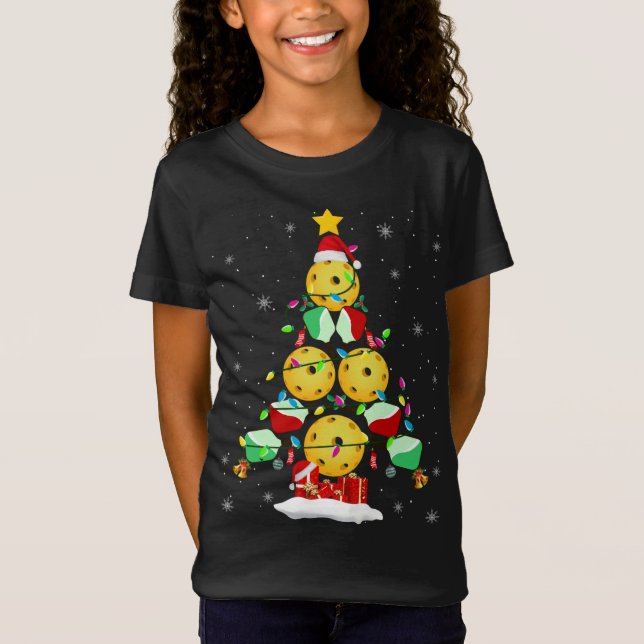 Pickleball Christmas Tree Santa Pickleball X-mas L T-Shirt (Front)