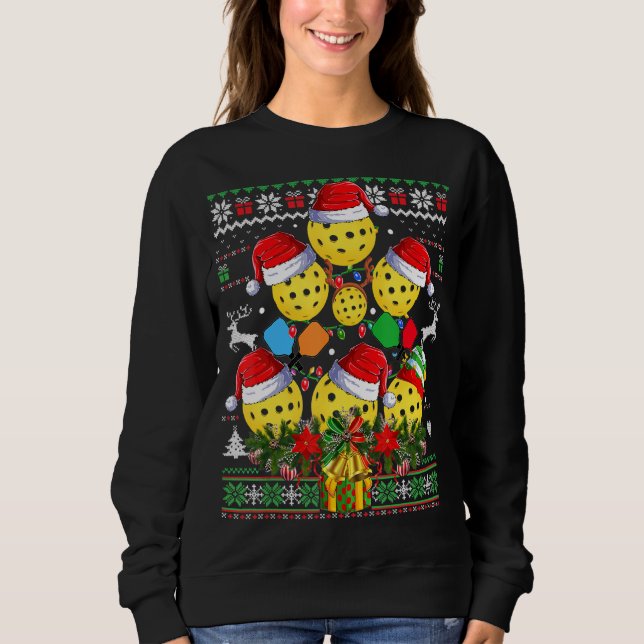 Pickleball Christmas Tree Ugly Sweater Santa Paddl (Front)