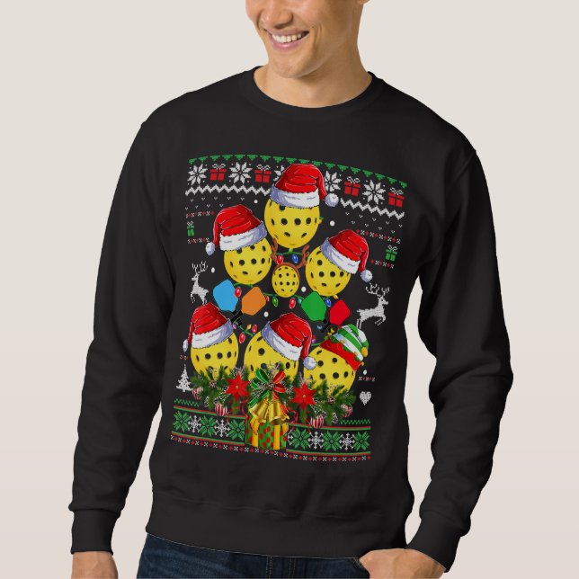 Pickleball Christmas Tree Ugly Sweater Santa Paddl (Front)