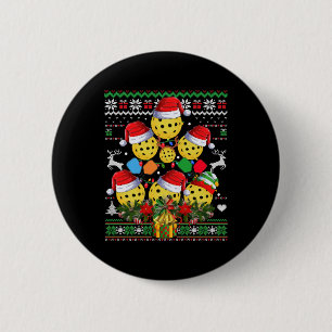 Pickleball Christmas Tree Ugly Sweater Santa Paddl Button
