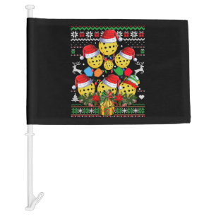 Pickleball Christmas Tree Ugly Sweater Santa Paddl Car Flag