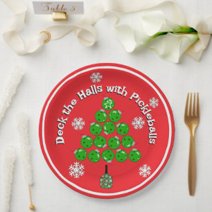 Pickleball Christmas Tree Xmas Party Personalized Paper Plates