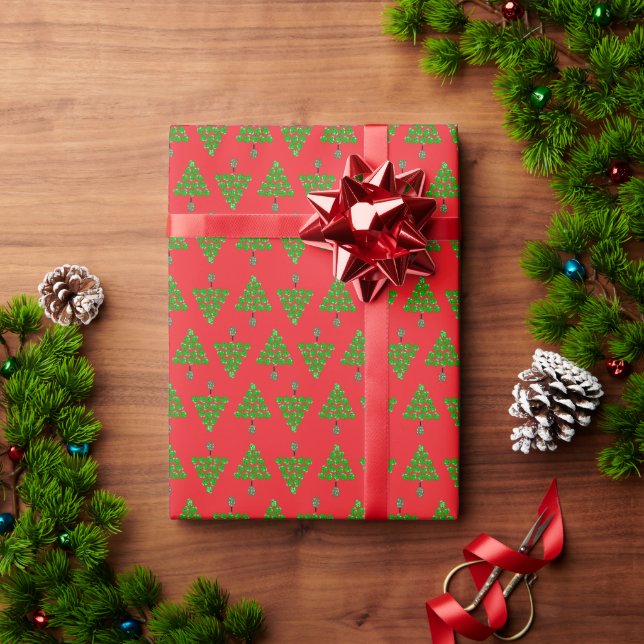 Pickleball Christmas Trees and Red Green Ornaments Wrapping Paper (Holiday Gift)