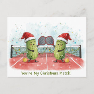 Pickleball Christmas wears Santa Claus on Match Holiday Postcard