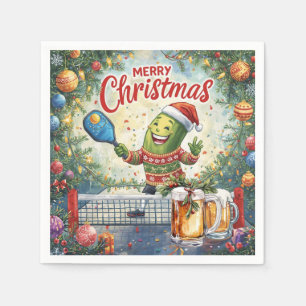 Pickleball Christmas with Beer for Christmas Party Napkins