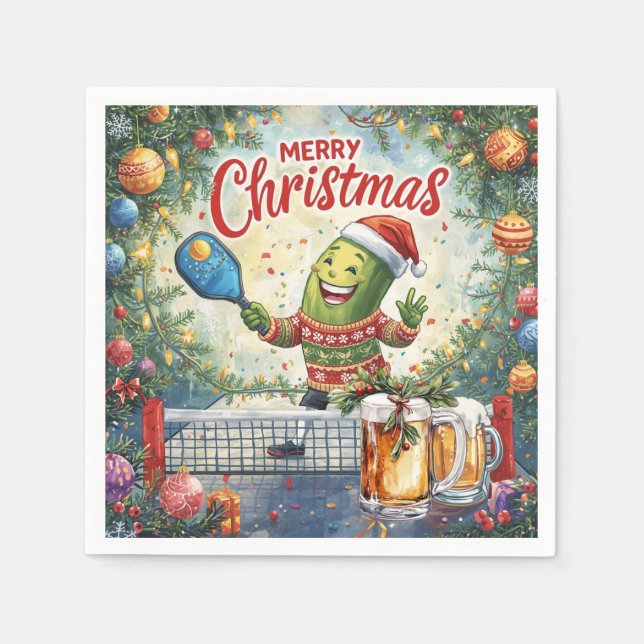 Pickleball Christmas with Beer for Christmas Party Napkins (Front)
