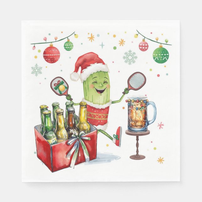 Pickleball Christmas with Beer for Christmas Party Napkins (Front)