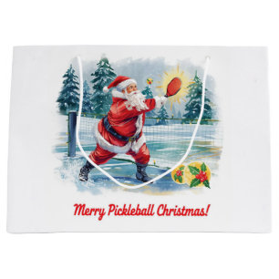 Pickleball  Christmas with Santa Claus on Match Large Gift Bag