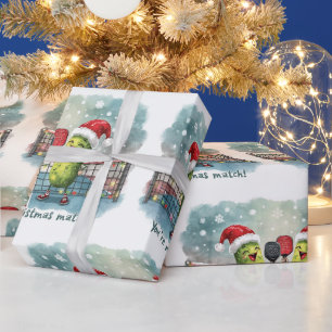Pickleball  Christmas with Santa themed on Match Wrapping Paper