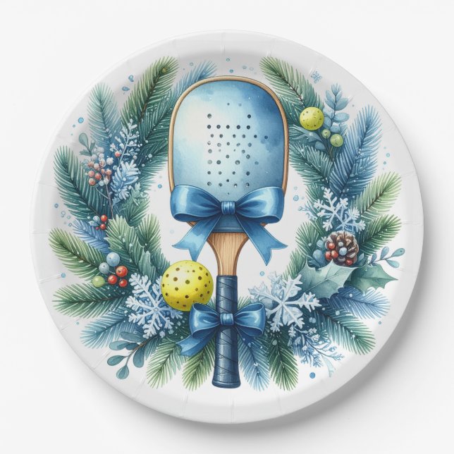 Pickleball Christmas Wreath  Paper Plates (Front)
