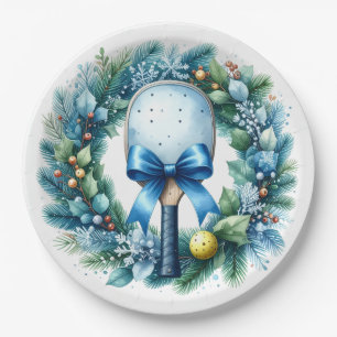 Pickleball Christmas Wreath Paper Plates