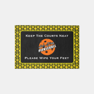 Pickleball Club Court Personalize Entry Way Yellow Outdoor Rug