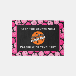 Pickleball Club Court Personalized Entry Way Pink Outdoor Rug