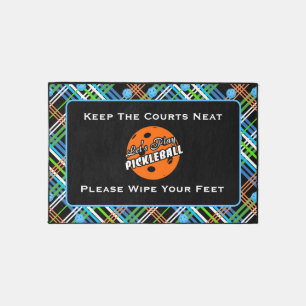 Pickleball Club Courts Personalized Black Plaid Outdoor Rug