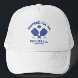Pickleball Club Pickleball Paddle & Ball Custom Trucker Hat<br><div class="desc">Show your love of the game with this awesome pickleball hat. Easily add your custom text by clicking on personalize. Perfect for town courts,  pickleball clubs,  private backyard courts and pickleball friends and trips.</div>