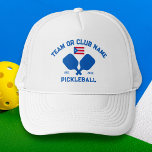 Pickleball Club Team Name Puerto Rico Flag Custom Trucker Hat<br><div class="desc">Stand out on the pickleball court with this stylish hat featuring crossed pickleball paddles, the flag of Puerto Rico, and your custom text. Personalize it easily to include your club name, team name, city, or any wording of your choice. You can also change the font and paddle colors - just...</div>