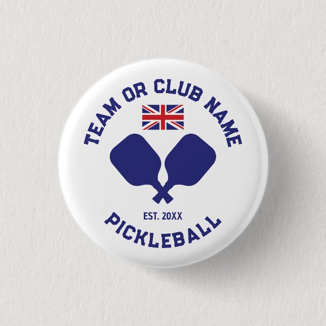 Pickleball Club Team UK United Kingdom Flag Custom Button (Front)