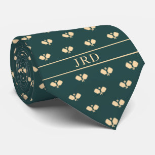 Pickleball Clubs Monogram Name Dark Green Neck Tie