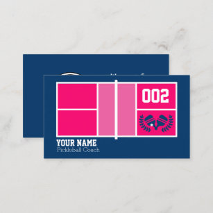 Pickleball coach, pink and navy Pickleball court Business Card