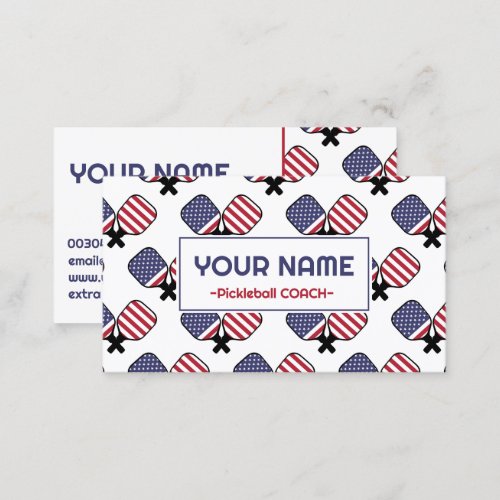 Pickleball Coach _ USA pattern on white Business Card