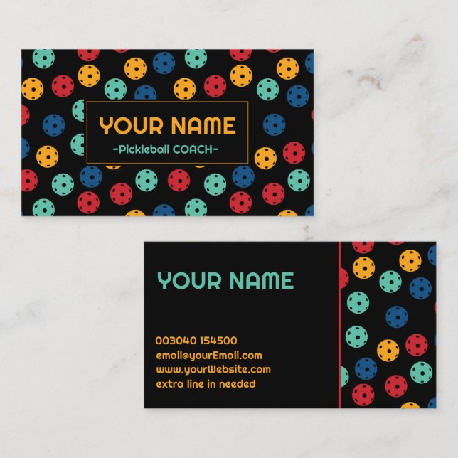 Pickleball Coach - Yellow, mint and blue picklebal Business Card (Front/Back)