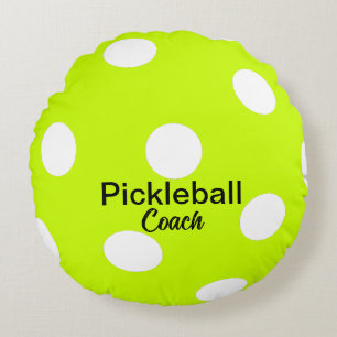 Pickleball Coach Yellow   Round Pillow