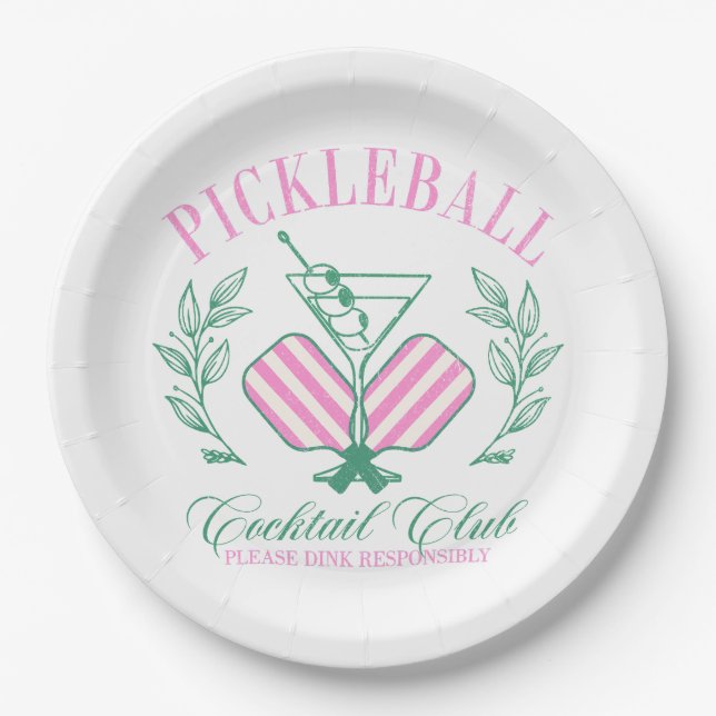 Pickleball Cocktail Club Paper Plates (Front)