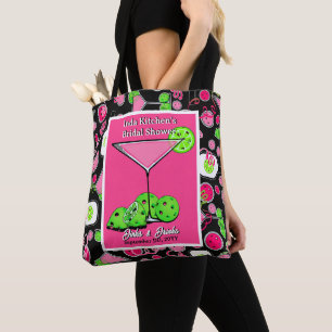 Pickleball Cocktail Pink Green Black Personalized Tote Bag