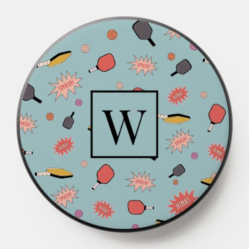 Pickleball Colorful Monogram First Initial Pattern PopSocket
