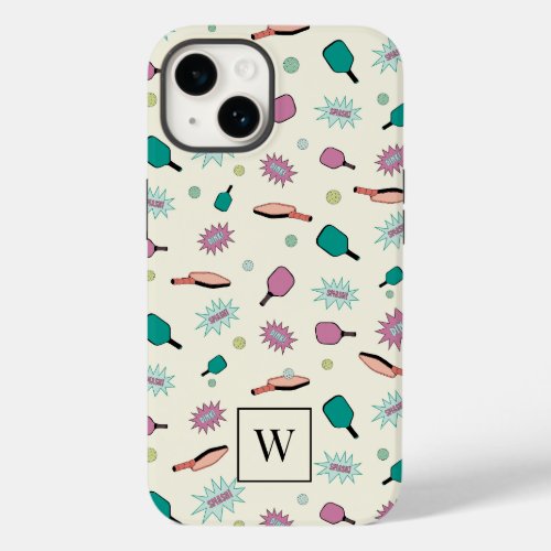 Pickleball Colorful Monogram Initial Pattern Case_Mate iPhone 14 Case