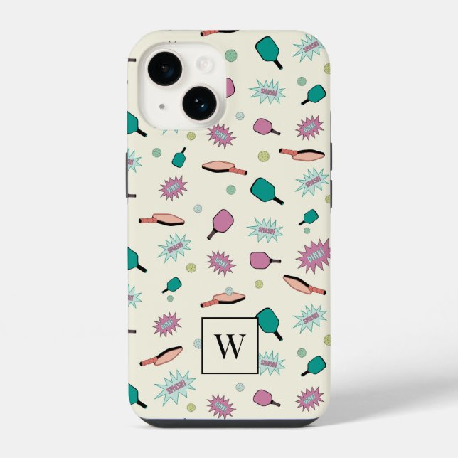 Pickleball! Colorful Monogram Initial Pattern Iphone Case (Back)