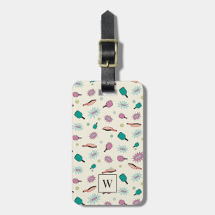 Pickleball! Colorful Monogram Initial Pattern Luggage Tag