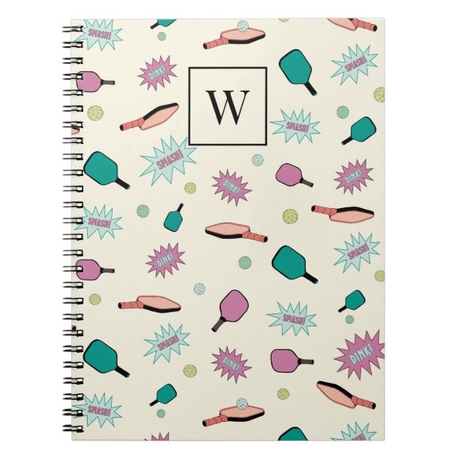 Pickleball! Colorful Monogram Initial Pattern Notebook (Front)