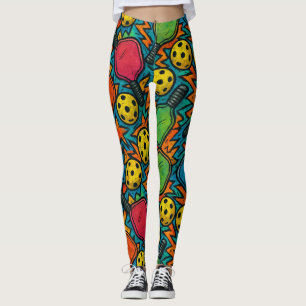 Pickleball Colorful Paddle Pattern Urban Art Leggings