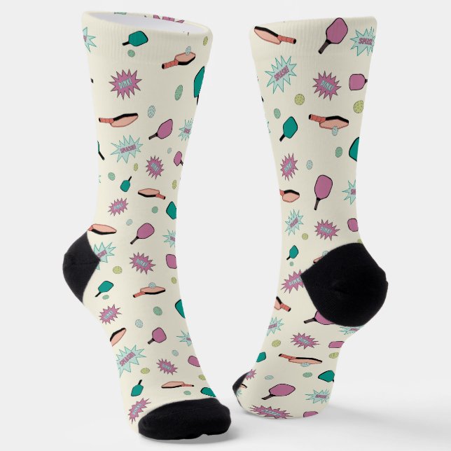 Pickleball! Colorful Pattern Socks (Angled)