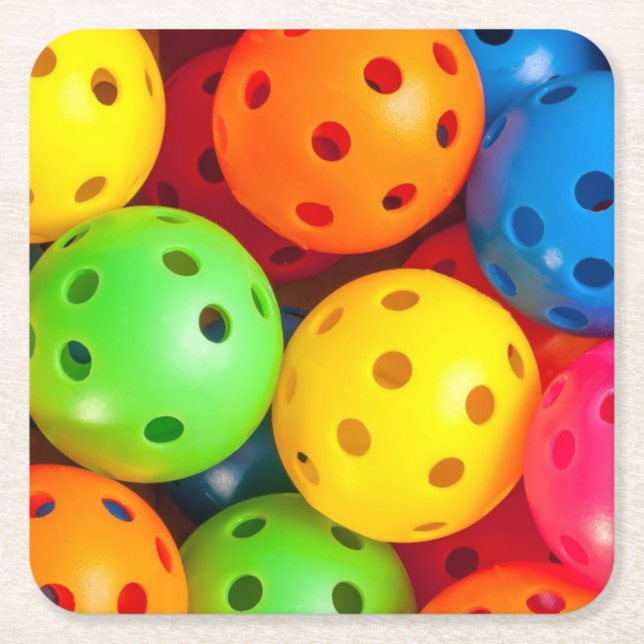 Pickleball Colorful Square Paper Coaster (Front)
