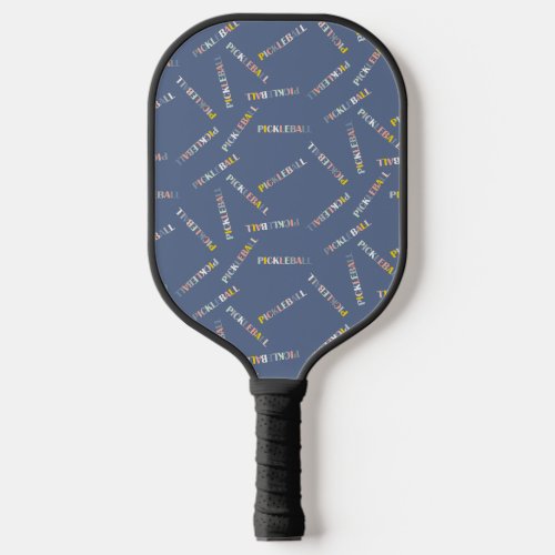 Pickleball Colorful Text Pattern Blue Background Pickleball Paddle