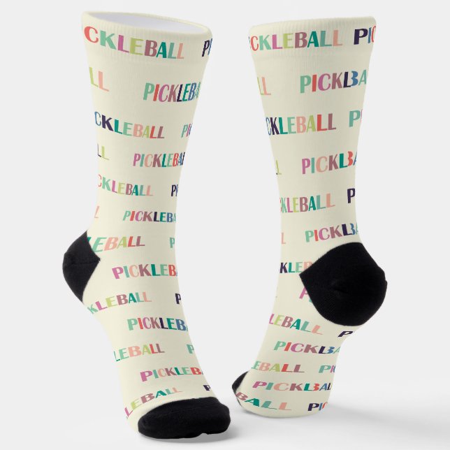 Pickleball! Colorful Text Pattern Socks (Angled)
