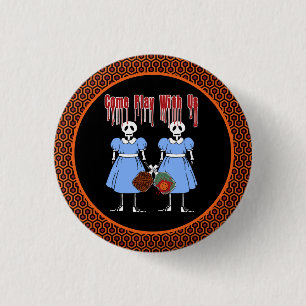 Pickleball Come Play with Us Horror Movie Twins Button