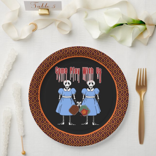 Pickleball Come Play with Us Horror Movie Twins Paper Plates (Wedding)
