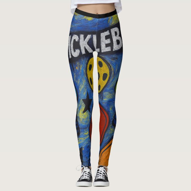 Pickleball Comic Burst Starry Style Leggings (Front)