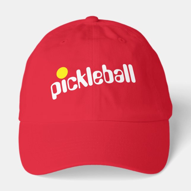 PICKLEBALL Cool Retro Diagonal Text On Bright Red Hat (Front)