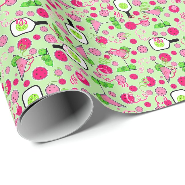 Pickleball Cosmo Day Dinking on Pale Green Wrapping Paper (Roll Corner)