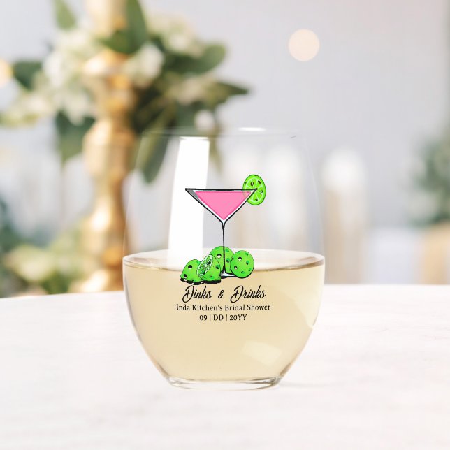 Pickleball Cosmo Dinks & Drinks Personalized Stemless Wine Glass (Insitu (Wedding))