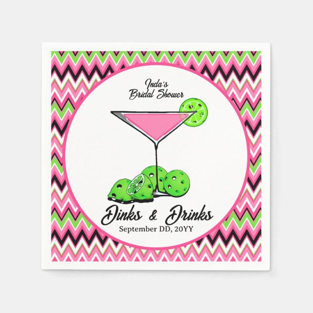 Pickleball Cosmo Dinks & Drinks Pink Argyle Napkins (Front)